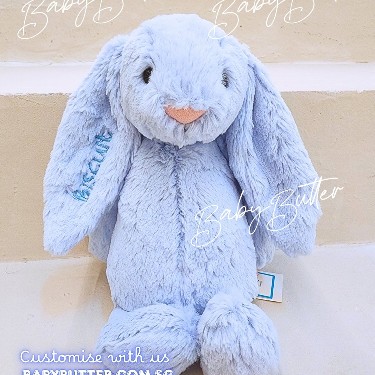 Bashful Blue Bunny (Medium, 31cm) - Personalised Jellycat Bunny Soft