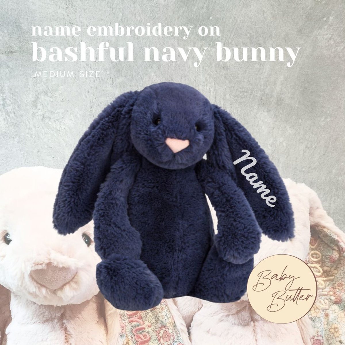 Bashful Navy Bunny (Medium, 31cm) - Personalised Jellycat Bunny Soft Toy