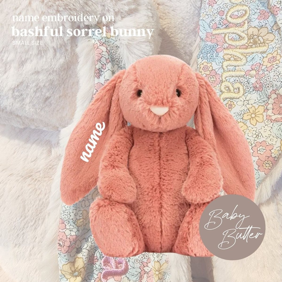 Bashful Sorrel Bunny (Small, 18cm) - Personalised Jellycat Bunny Soft