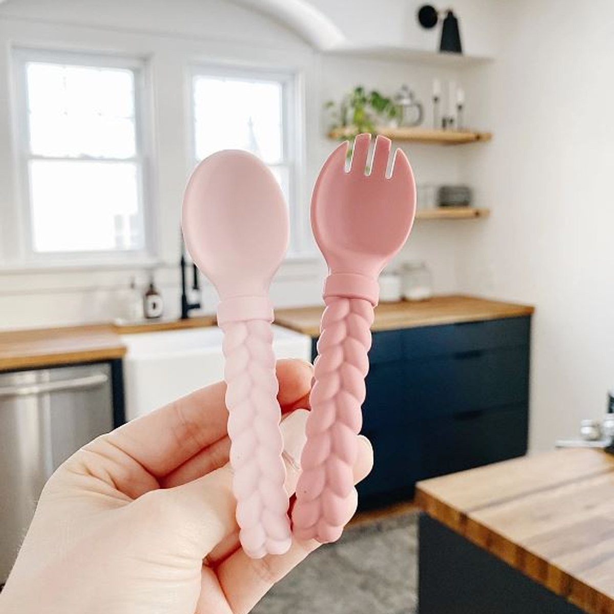 Sweetie Spoons™ Silicone Fork and Spoon Set - Pink